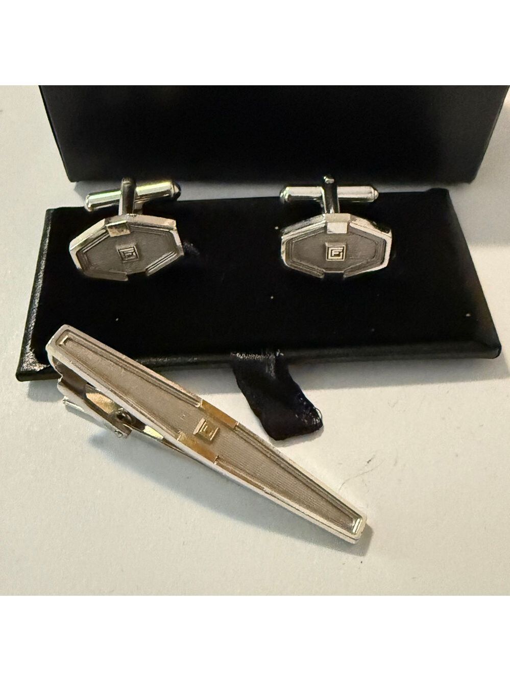 Elegant Silver Cufflinks and Tie Clip Set